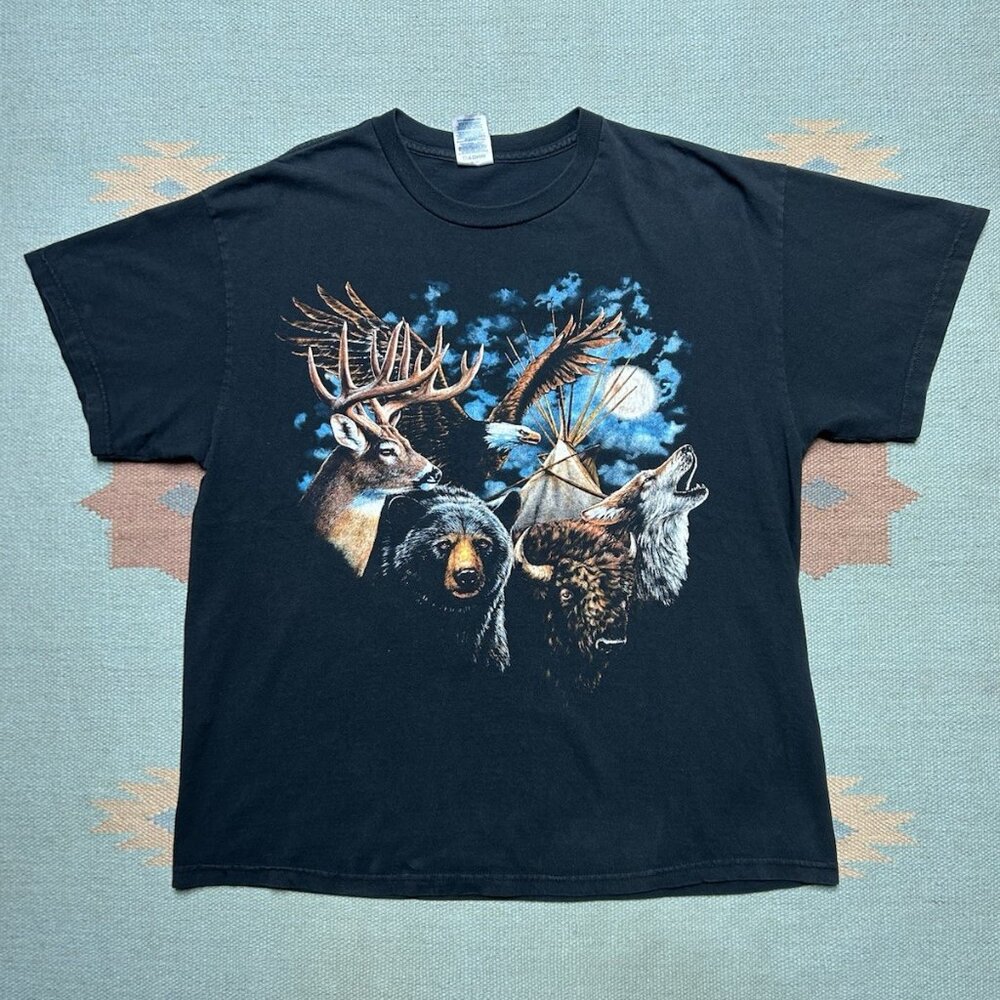 Vintage graphic t shirt deer eagle bear wolf native animal nature tee large